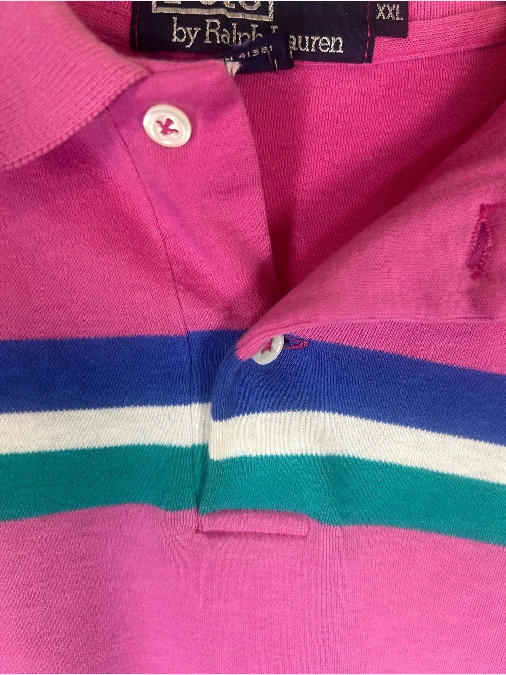 Ralph Lauren Pink Striped Polo with Green and Blue Bands